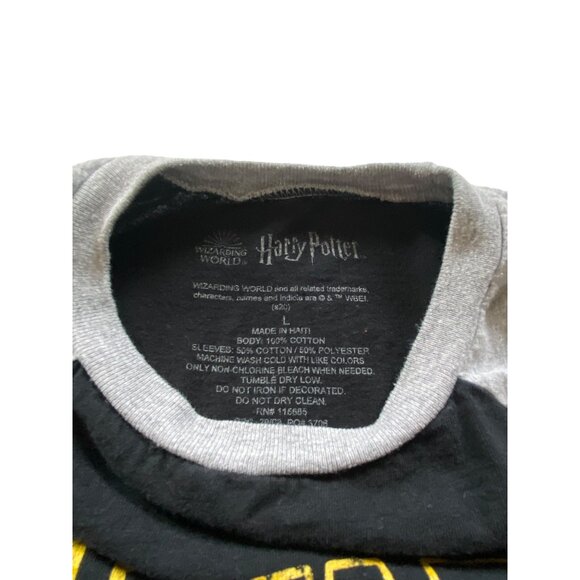 Harry Potter Hogwarts Boys Logo Raglan Tee Black Size L Long Sleeve Wizard Fall - Picture 2 of 7